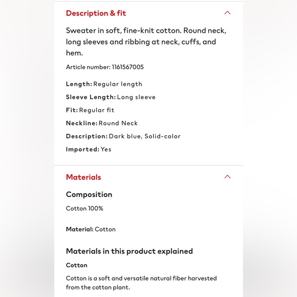 NWT H&M Navy Blue Cotton Sweater Size 7 - Picture 7 of 7